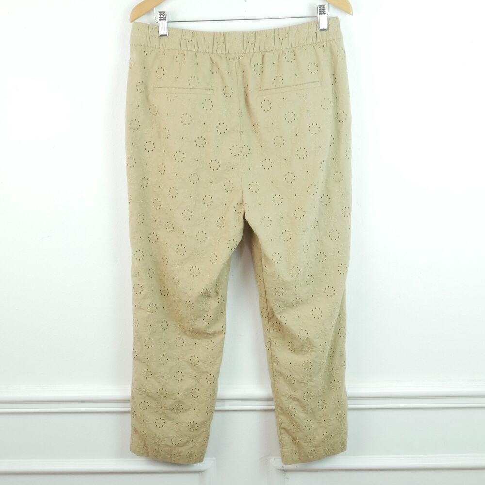 Ann Taylor Large Easy Ankle Eyelet Pants Tan Pull On Cotton Spring Crop Pockets - Picture 6 of 9